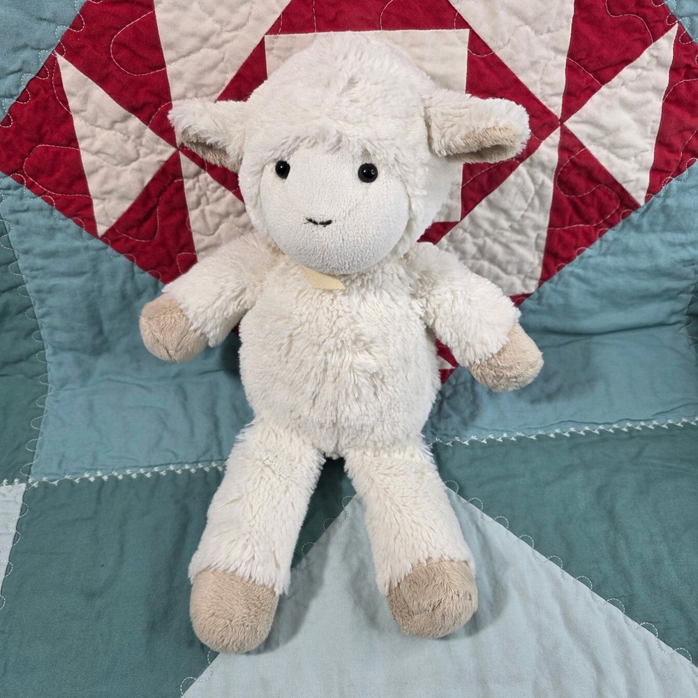 Pottery Barn Kids Lamb Plush Baby Unisex 12in White Tan Soft Stuffed Animal